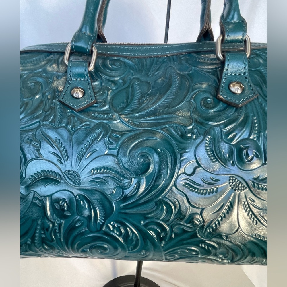 Patricia Nash Teal Embossed Leather Satchel - Picture 2 of 16